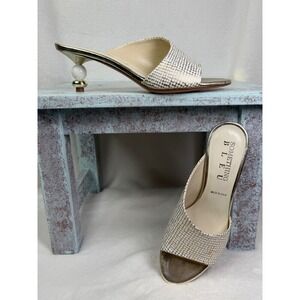 Something‎ Bleu Orena Platinum Pearla Heel Mules Gold White Italian Leather 7